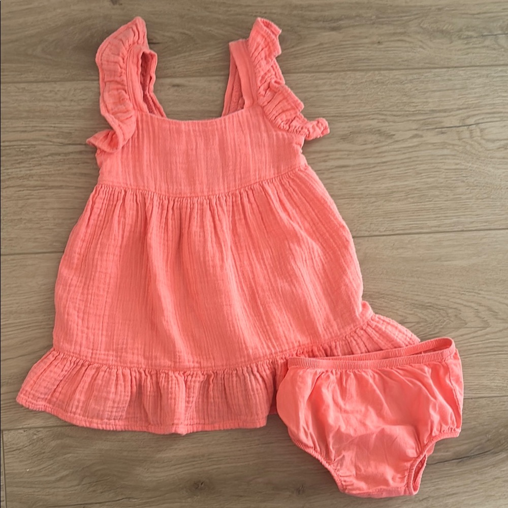 Coral Ruffle Baby Dress with Bloomers